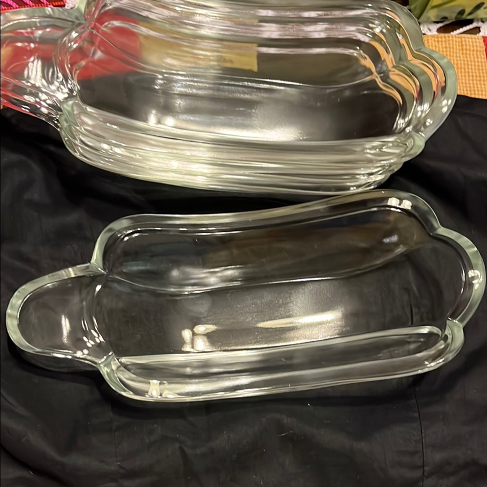 Set offour vintage paneled thick clear glass banana split boats or relish dishes
